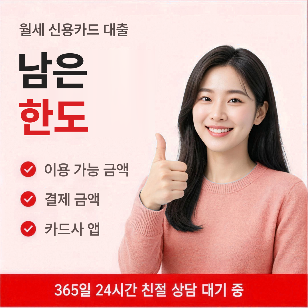 다음머니 월세 신용카드 대출 남은 한도 안내